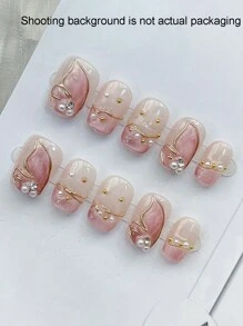 10Pcs Minimalist Delicate Short Cat Eye Faux Pearl Mermaid Tail Butterfly Nail Decor Press On Nails Nail Supplies Nails - Multicolor - View 2