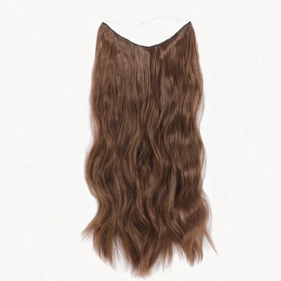 隐形钢丝接发，浅红棕色长波浪卷发，配透明发箍，鱼线隐形假发片，女士适用