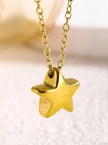 1pc Colar com pingente minimalista em forma de estrela, banhado a ouro 18K, de aço inoxidável, adequado para uso diário feminino ou ocasiões de festa, também uma ótima ideia de presente