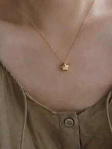 1pc Colar com pingente minimalista em forma de estrela, banhado a ouro 18K, de aço inoxidável, adequado para uso diário feminino ou ocasiões de festa, também uma ótima ideia de presente