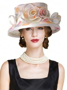 HIMESPORT Mũ nữ chủ đề Lễ hội đua ngựa Kentucky Derby, thích hợp cho các bữa tiệc cocktail, đám cưới, tiệc trà chiều, được trang trí bằng chấm bi và hoa, vành rộng. - màu đặc - Xem 22