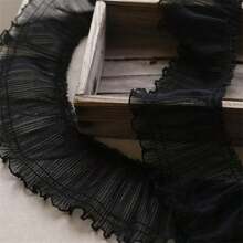 2 码，10 厘米宽透明网眼褶皱蕾丝面料，带荷叶边，连衣裙领子 DIY 缝纫材料 - 白色 - 查看 5