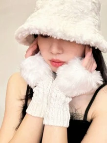 1 Cặp Găng tay len không ngón mềm mại Y2K Phụ kiện Găng tay dài tay giữ ấm tay Halloween - Nhiều màu - Xem 2