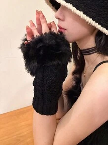 1 Cặp Găng tay len không ngón mềm mại Y2K Phụ kiện Găng tay dài tay giữ ấm tay Halloween - Nhiều màu - Xem 1