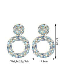 1 Pair Fashionable Hollow Round Crystal Stud Earrings, Suitable For Daily Wear