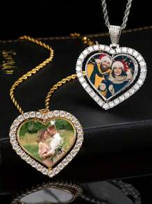 1 件定制照片项链，定制双面图片项链，嘻哈风格链带图片吊坠，个性化纪念品礼物，男女皆宜的礼物 - 金色 - 查看 4