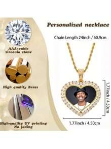 1 件定制照片项链，定制双面图片项链，嘻哈风格链带图片吊坠，个性化纪念品礼物，男女皆宜的礼物 - 金色 - 查看 3