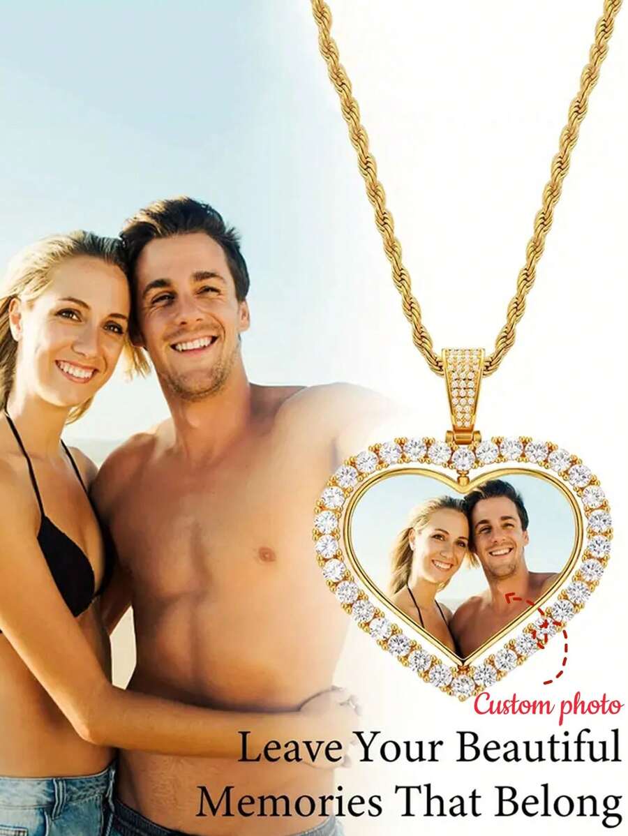 1 件定制照片项链，定制双面图片项链，嘻哈风格链带图片吊坠，个性化纪念品礼物，男女皆宜的礼物 - 金色 - 查看 1