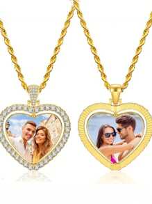 1 件定制照片项链，定制双面图片项链，嘻哈风格链带图片吊坠，个性化纪念品礼物，男女皆宜的礼物 - 金色 - 查看 2