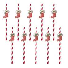 10pcs Christmas Gift Party Decoration Paper Straws With Christmas Gift Pattern - Multicolor - View 5