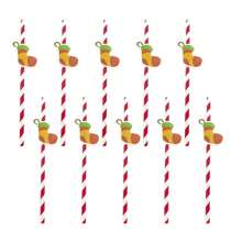 10pcs Christmas Gift Party Decoration Paper Straws With Christmas Gift Pattern - Multicolor - View 7