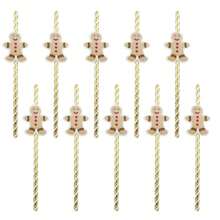 10pcs Christmas Gift Party Decoration Paper Straws With Christmas Gift Pattern - Multicolor - View 8