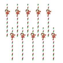 10pcs Christmas Gift Party Decoration Paper Straws With Christmas Gift Pattern - Multicolor - View 2