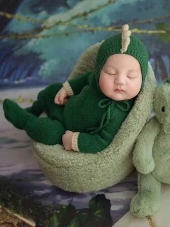 Conjunto de dinosaurio de punto para recién nacidos para fotografía, pelele con capucha de dinosaurio para bebé