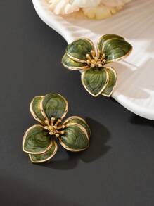 1pair Lovely Seaside Floral Drop Stud Earrings For Women - Green - View 3