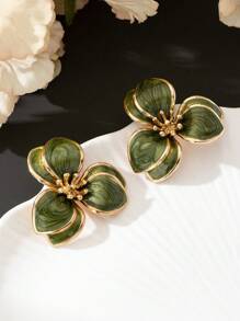 1pair Lovely Seaside Floral Drop Stud Earrings For Women - Green - View 4