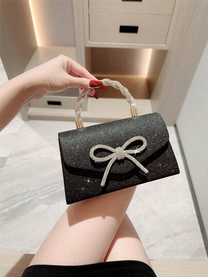 1 件奢华闪亮正式派对手拿包，适合女士，婚礼新娘手提包，带水钻蝴蝶结装饰，派对包非常适合派对婚礼舞会晚宴/宴会，可与节日派对礼服晚礼服和亮片礼服搭配，是送给她的完美情人节礼物，与新年服装完美搭配，有史以来最好的情人节礼物选择，Tready 派对包，非常适合派对、婚礼、舞会、晚宴/宴会，与舞会配饰完美搭配