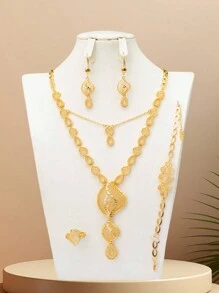 5pcs/Set Golden Vine Branch Design Multi-Layer Necklace, French Romantic Dubai Style, Luxury Gift Set For Weddings, Parties, Holidays