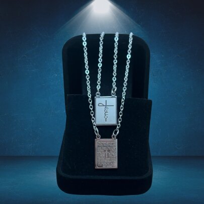 Escapulário Pai Nosso Oração Prata Em Aço Inox Cordão Masculino Corrente 70cm Colar Religioso