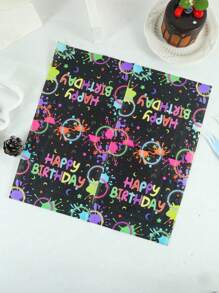 40pcs 13*13in Party Disposable Napkins, Black Background With Colorful Rings & Doodle Patterns, Suitable For Birthday Theme Party,Christmas - Multicolor - View 4