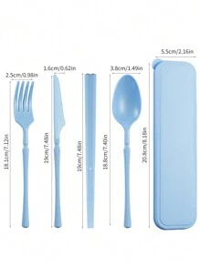 5 Stück/Set Tragbares Kunststoff Besteck-Set mit Messer, Gabel, Löffel, Essstäbchen und 1 Aufbewahrungsbehälter - geeignet für Outdoor-Camping, Picknick, Arbeit und Schule, Schulmaterial
