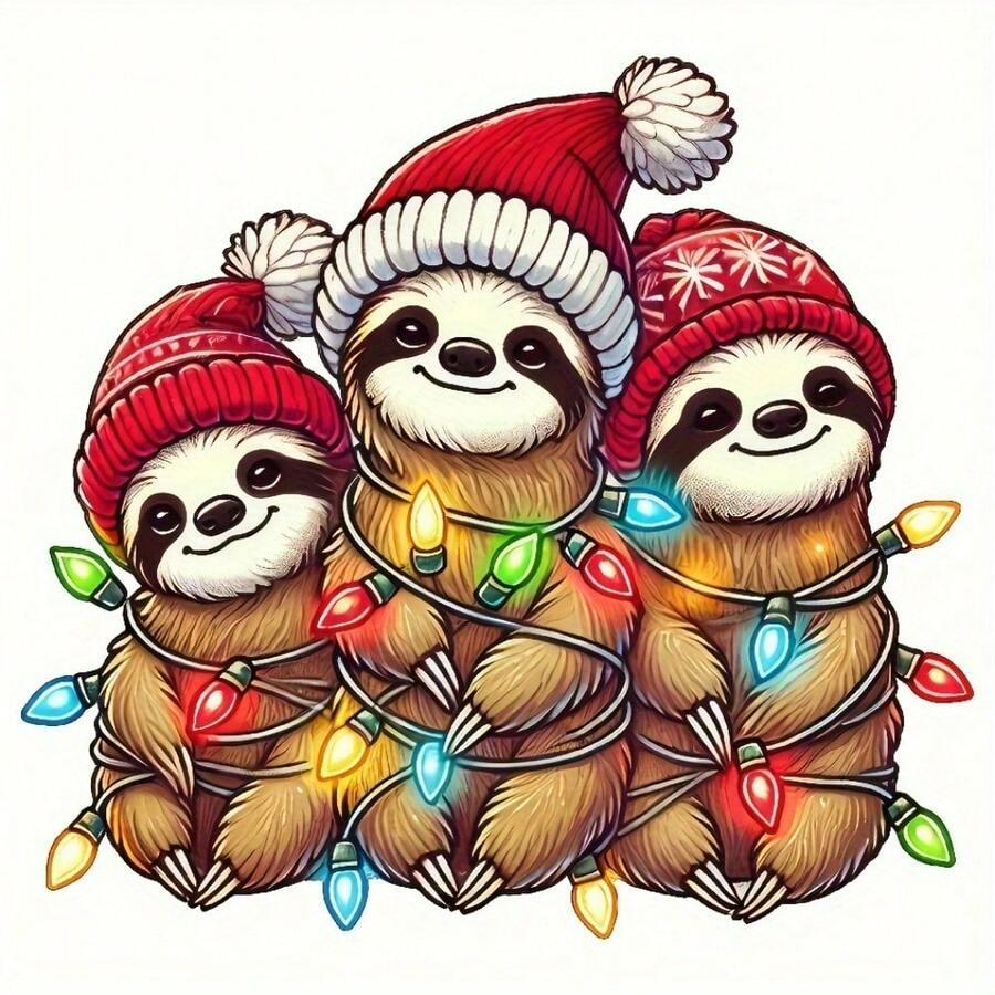 1/2/4pcs Holiday Sloth With Christmas Lights Ironing Transfer Patch - Cartoon Animal Print Applique For DIY Decorations On Sweatshirts, T-Shirts, Backpacks, Pillows, Jackets - Multicolor - View 1