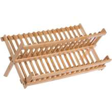 1pc Bamboo 2-Tier Dish Drying Rack, Collapsible Kitchen Utensil Storage Holder