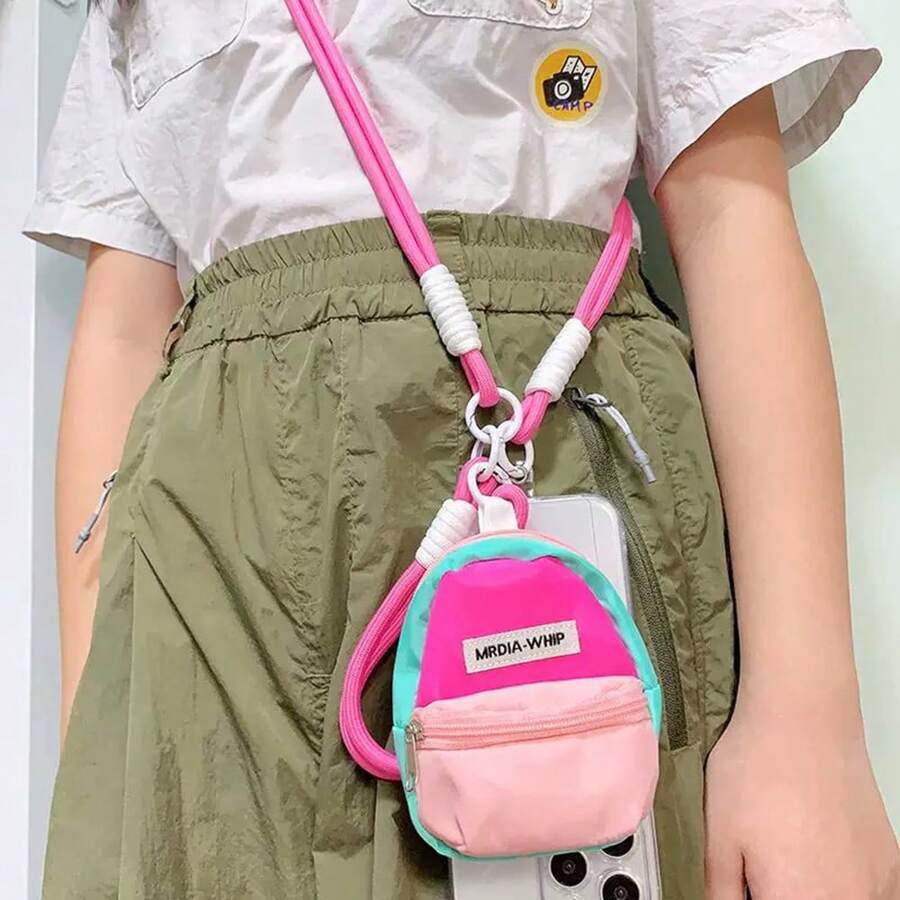 3 chiếc Ba lô mini sáng tạo màu hồng, ví đựng tiền xu, túi đeo chéo, dây đeo, móc khóa ba lô nhỏ, giá đựng tai nghe, túi đựng CCD, móc khóa, ốp điện thoại, dây đeo cổ tay, dây đeo dài - Dễ thương cho trẻ em và học sinh - 3 túi bột + dây ngắn + dây dài - Xem 1