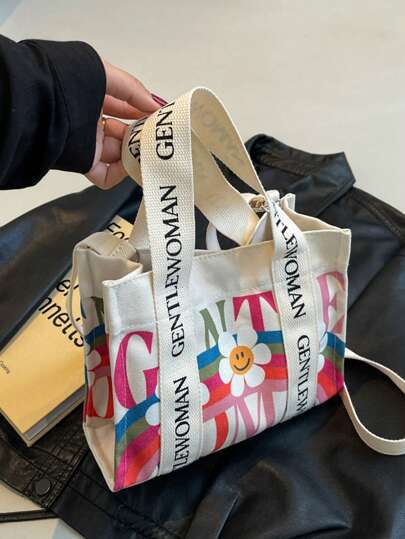 Fashionable & Versatile Casual Floral Women Handbag, Literary School Bag & Bookbag For Women Or Students, Perfect For Books, Shopping, Back To School And More