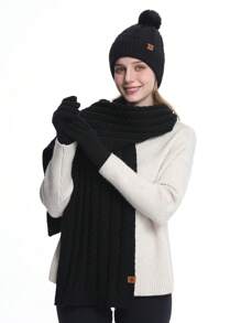 1-3 peças/conjunto de gorro de malha de inverno feminino e luvas touchscreen, forro grosso, textura estampada, toque de pompom, adequado para esqui, viagens, direção, encontros, uso diário Halloween - Multicolorido - Ver 17