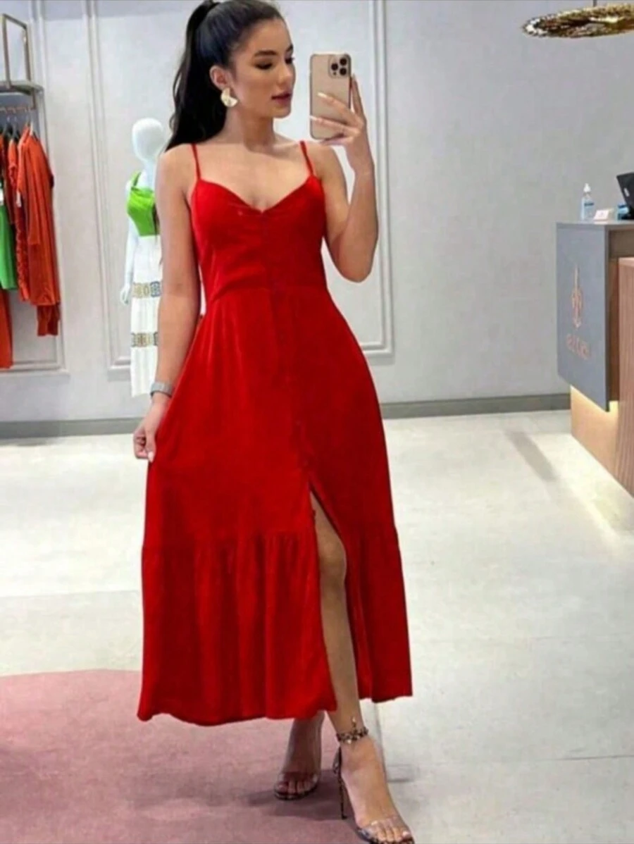 Plaid Midi Dress - 紅色 - 查看 1