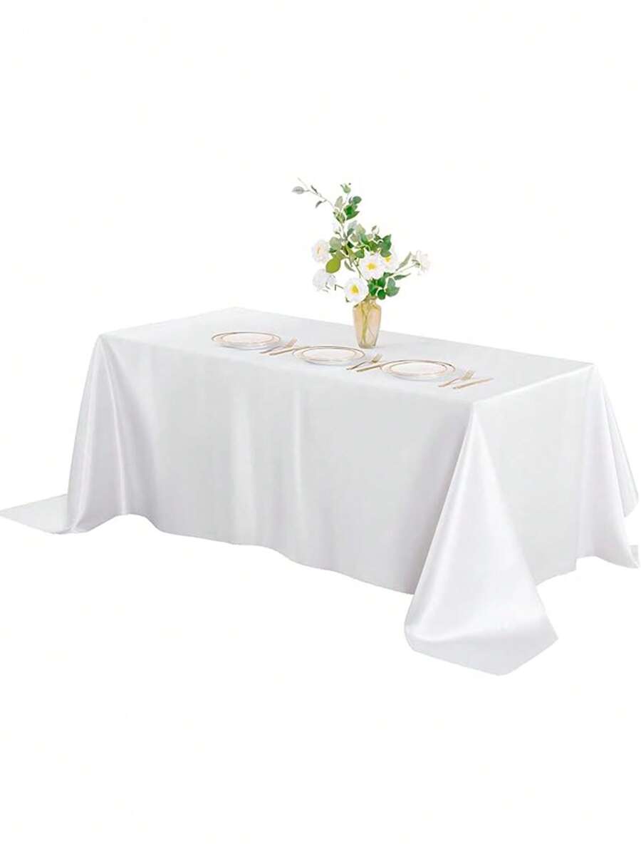 1 pieza Mantel rectangular de acabado satinado, cubrecama de tela suave para decoración de bodas, fiestas y eventos, color rojo, decoración de habitación - Blanco - Ver 1