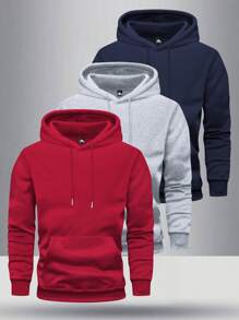 3pcs/Set Men's Lightweight Regular Fit Long Sleeve Hoodie With Pockets, Solid Color Basic Casual Sportswear Outerwear, Suitable For Spring/Autumn, Great Gift For Husband/Boyfriend, Suitable For Street, Commute, Outdoor - Multicolor - View 1