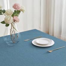 1pc Linen-Feel Tablecloth, Japanese Minimalist Square Design For Kitchen, Dining Room, Living Room, Office Desk, Suitable For Daily Home Decor, Party & Holiday Decoration, Oil & Water Resistant - Navy - View 4