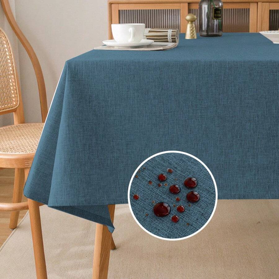 1pc Linen-Feel Tablecloth, Japanese Minimalist Square Design For Kitchen, Dining Room, Living Room, Office Desk, Suitable For Daily Home Decor, Party & Holiday Decoration, Oil & Water Resistant - Navy - View 1