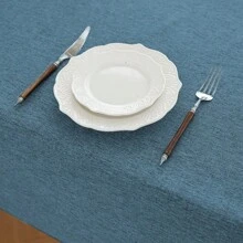 1pc Linen-Feel Tablecloth, Japanese Minimalist Square Design For Kitchen, Dining Room, Living Room, Office Desk, Suitable For Daily Home Decor, Party & Holiday Decoration, Oil & Water Resistant - Navy - View 9