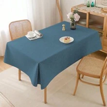 1pc Linen-Feel Tablecloth, Japanese Minimalist Square Design For Kitchen, Dining Room, Living Room, Office Desk, Suitable For Daily Home Decor, Party & Holiday Decoration, Oil & Water Resistant - Navy - View 2