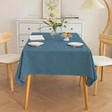 1pc Linen-Feel Tablecloth, Japanese Minimalist Square Design For Kitchen, Dining Room, Living Room, Office Desk, Suitable For Daily Home Decor, Party & Holiday Decoration, Oil & Water Resistant - Navy - View 7