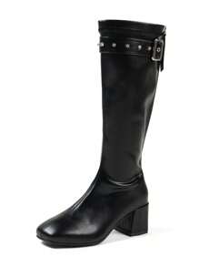 New Fashionable Sexy Over-The-Knee Boots Lady Casual Rider Boots With Thick Heel And Buckle Design - Black - View 6