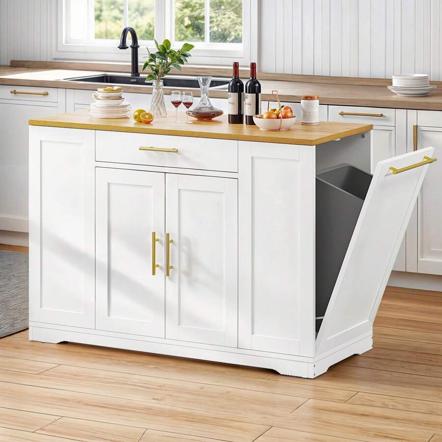 Large Rolling Kitchen Island With Trash Can Trolley Island With