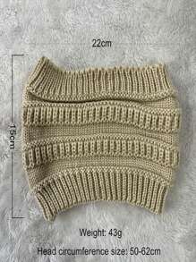 1pc Solid Knit Hat  Autumn And Winter Ladies Knitted Headband Widened Face Wash Head Cover Empty Top Ponytail Wool Hat - A - View 3