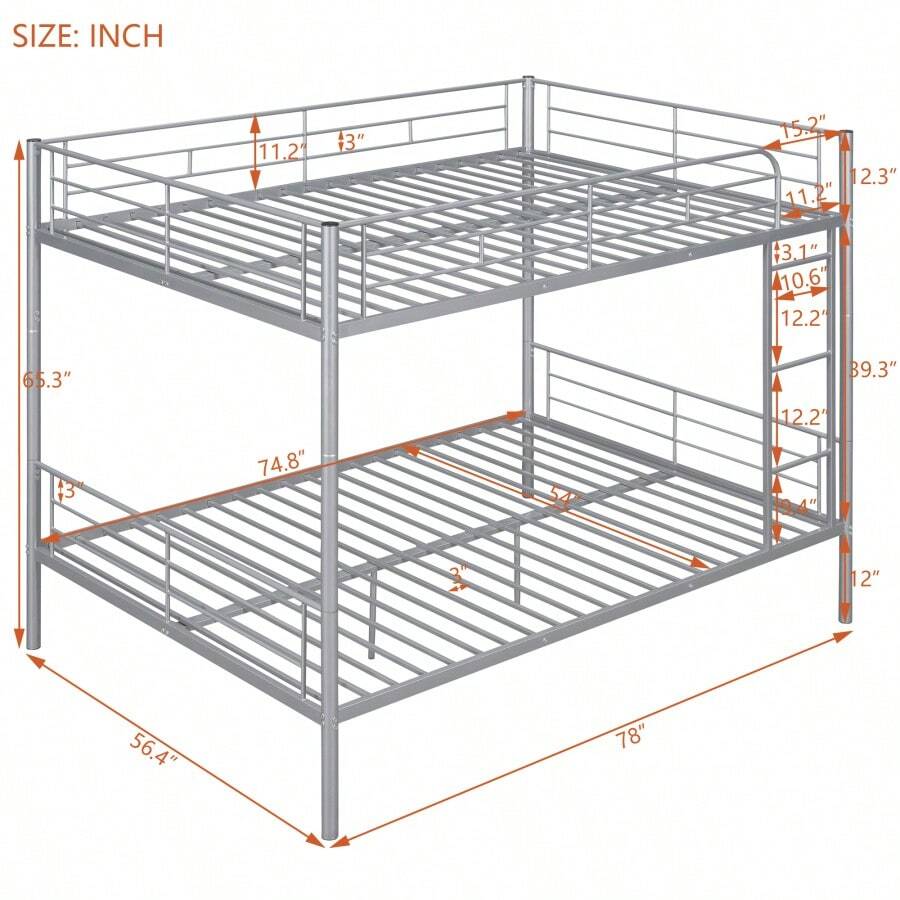 Full Over Full Metal Bunk Bed, Sliver SHEIN USA