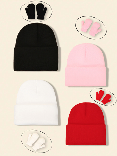 1 Set Kids Winter Beanies And Gloves Simple Style Knit Hat Gloves Suit Warm Unisex Cold Weather Hat For BABY Gifts