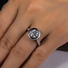 ANU JEWEL 3CTTW Moissanite Halo Nhẫn Đính Hôn, Nhẫn Nữ Bạc 925 Thích Hợp Cho Bé Gái Nhẫn Đính Kim Cương Giả - trắng - Xem 2