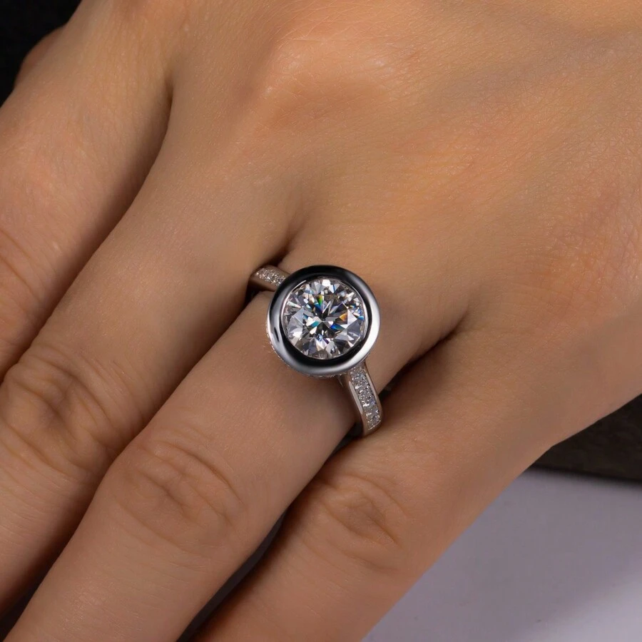 ANU JEWEL 3CTTW Moissanite Halo Nhẫn Đính Hôn, Nhẫn Nữ Bạc 925 Thích Hợp Cho Bé Gái Nhẫn Đính Kim Cương Giả