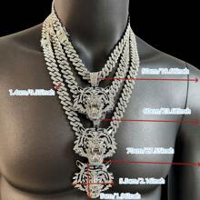 Mode 14mm breite, massive Gliederkette Halskette, kühnes Tier-Thema Schmuckstück, kombiniert mit goldenem Tigerkopf Anhänger mit 18K Weiß-/Gelbgold-Beschichtung, besetzt mit simulierten Strass-Steinen, erhältlich in 50/60/70cm