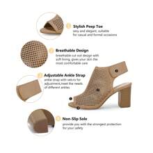 Women's New Fashion Mesh Open Toe Lace-Up Sandal  Boots Cutout Ankle Strap High Heel Chunky Block Sandals,Hollow Lace-Up Retro Roman Sandals For Holiday, Wedding, Party, Office, Gym, All Season Christmas Gift & New Year Gift - Màu Khaki - Xem 3