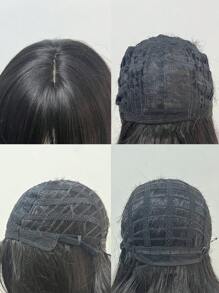 Peluca negra con flequillo, peluca larga y ondulada para mujeres, 24 pulgadas de apariencia natural, resistente al calor, pelucas sintéticas realistas para uso diario y de fiesta - Negro - Ver 8