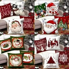 4 件圣诞枕套，天鹅绒枕套，单面印花，绿色背景带有圣诞老人和雪人元素，装饰性圣诞节假日设计，适用于客厅沙发卧室（不含枕芯） - 彩色 - 查看 1