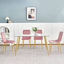 Modern Simple Light Luxury Dining Pink Chair Home Bedroom Stool Back Dressing Chair Student Desk Chair Gold Metal Legs(Set Of 4) - Hồng + Kim loại như hình - Xem 6